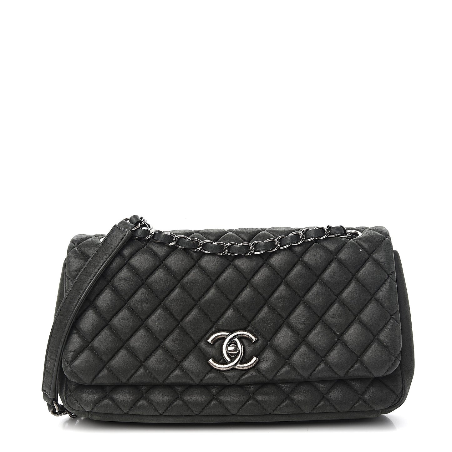 Iridescent Calfskin Small New Bubble Quilt Flap Black