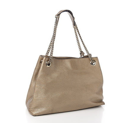 Gucci Metallic Pebbled Calfskin Medium Soho Chain Shoulder Bag Golden Beige 2 of 9