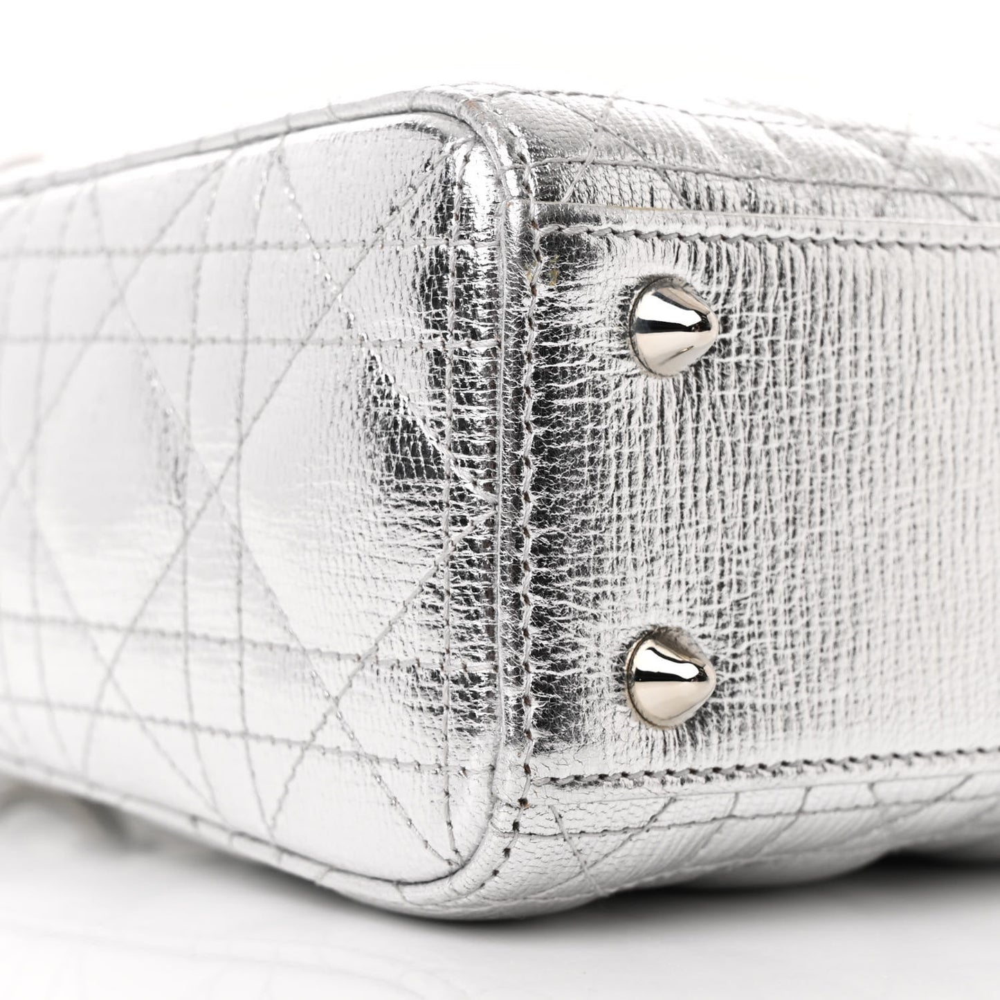 Metallic Grained Calfskin Cannage Small Lucky Badges My Lady Dior Silver