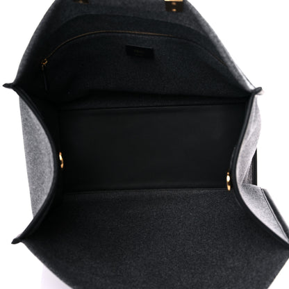 Fendi Melange Flannel Plexiglass Satin Logo Embroidered Threaded Edge Large Fendi Sunshine Shopper Tote Grigio Black 4 of 12
