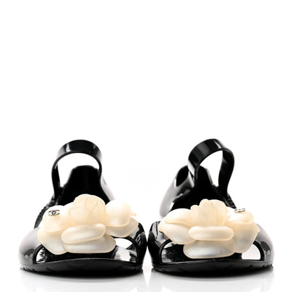 Chanel Jelly Camellia Sandals 37 Black Ivory 2 of 10
