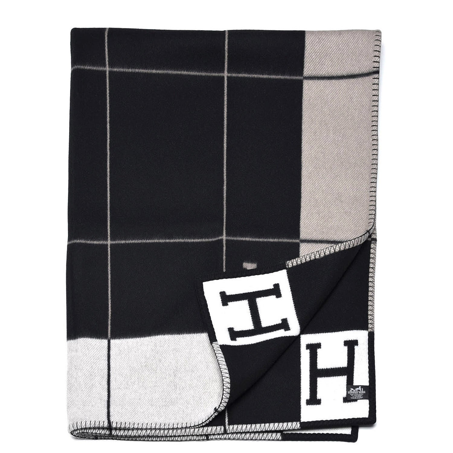 Hermes Wool Cashmere Avalon III Blanket Ecru Black 2 of 3