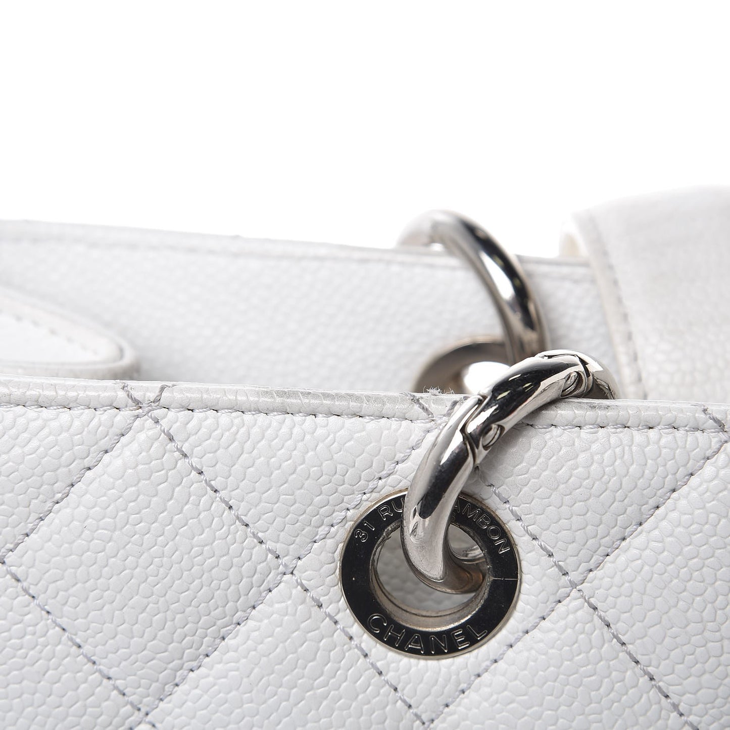 Caviar Quilted Grand Shopping Tote GST White
