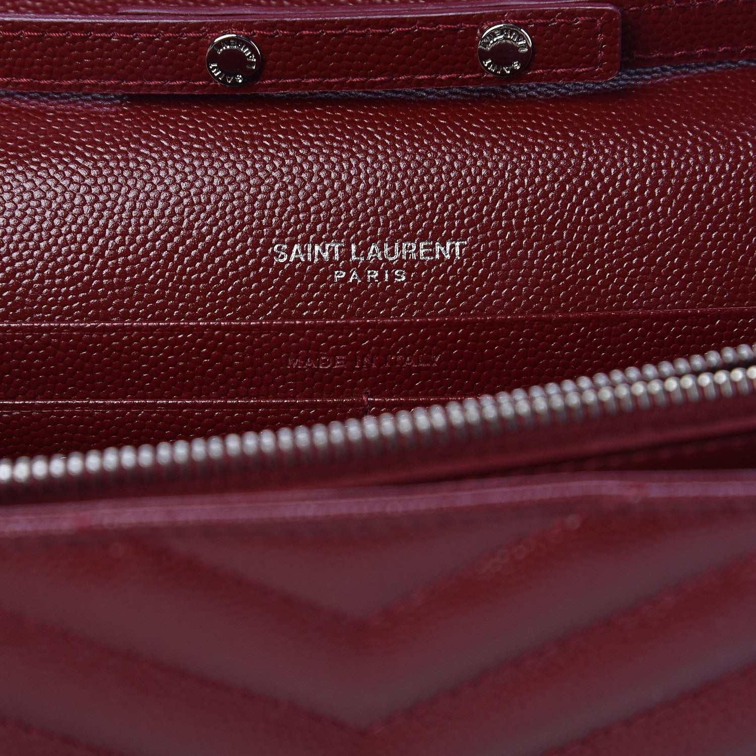Saint Laurent Grain De Poudre Matelasse Chevron Monogram Chain Wallet Palissandre 7 of 11