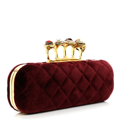 Alexander McQueen Velvet Skull Knuckle Box Clutch Burgundy 2 of 6