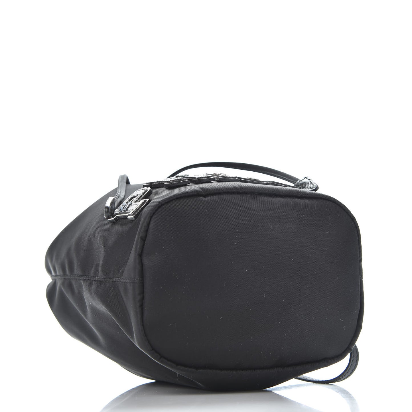Saffiano Tessuto Nylon Vela Lettering Bucket Wristlet Black