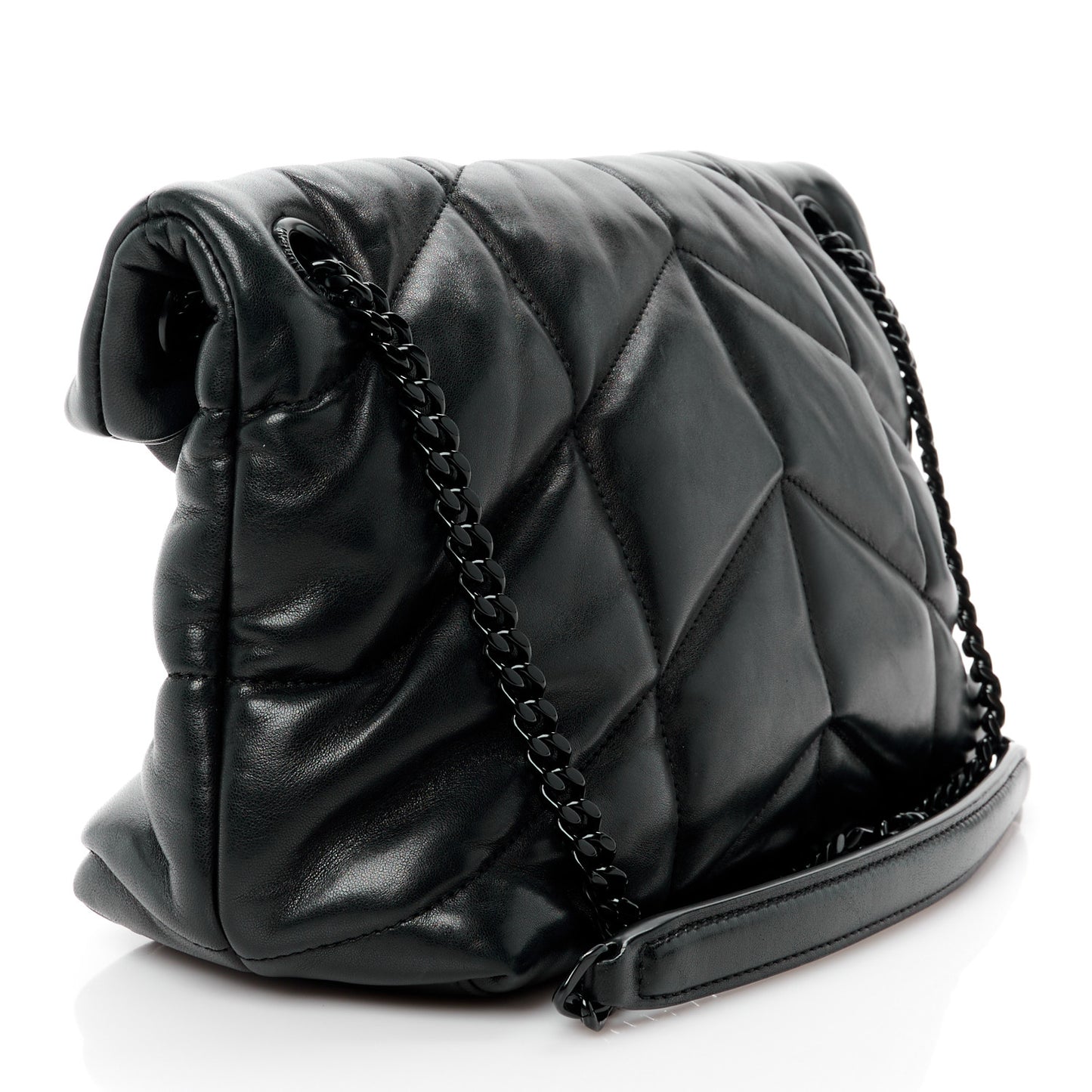Lambskin Quilted Monogram Monochrome Small Loulou Puffer Chain Satchel Black