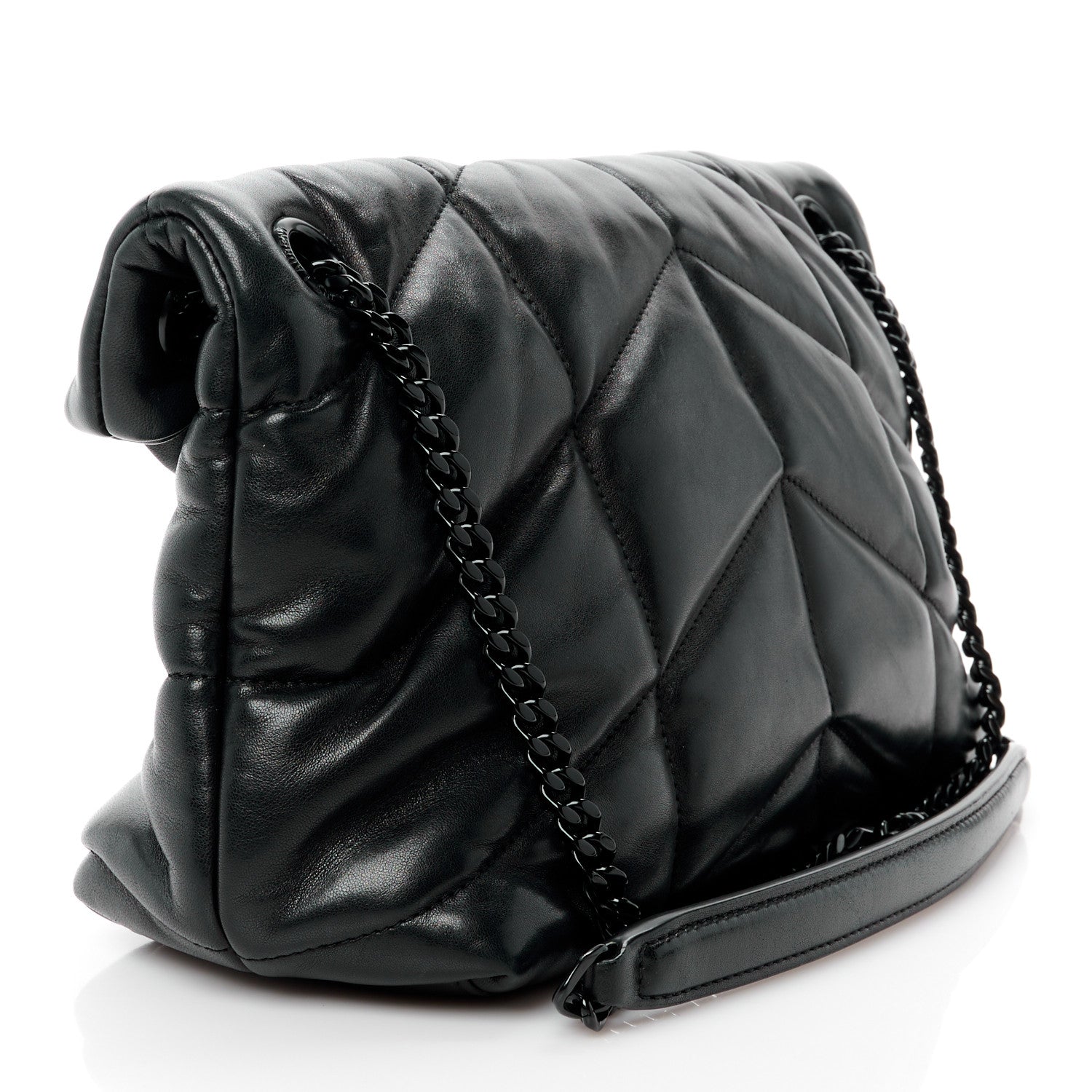 Saint Laurent Lambskin Quilted Monogram Monochrome Small Loulou Puffer Chain Satchel Black 3 of 11