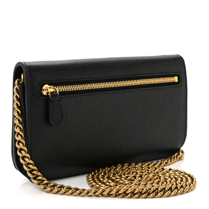 Balenciaga Grained Calfskin Logo Cash Phone Holder Wallet On Chain Black 3 of 10