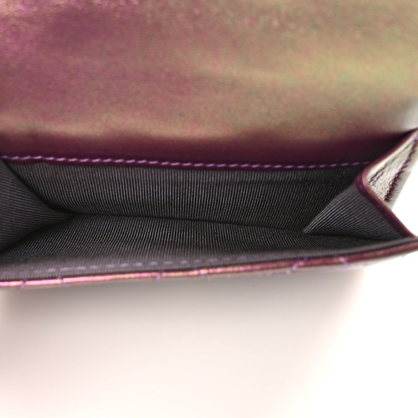 Iridescent Lambskin Quilted Double Flap Wallet Purple