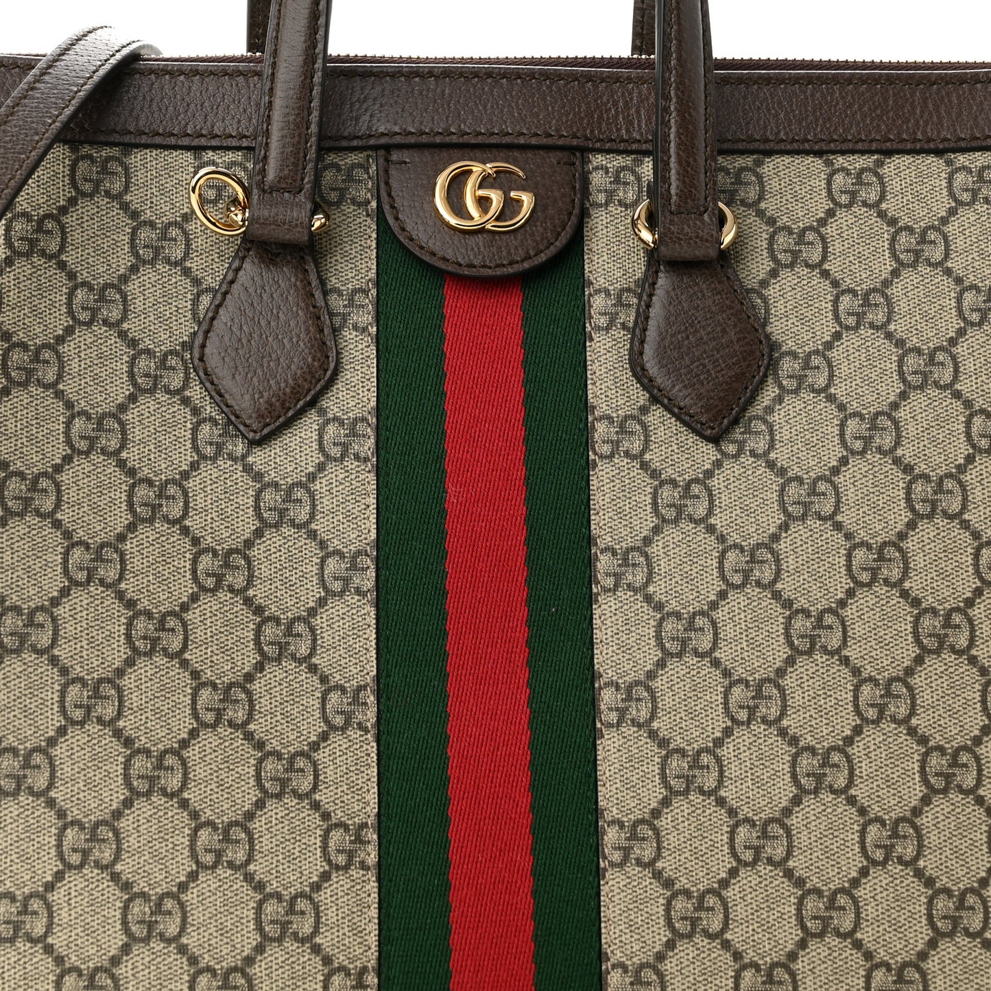 GG Supreme Monogram Web Medium Ophidia Tote Bag Brown