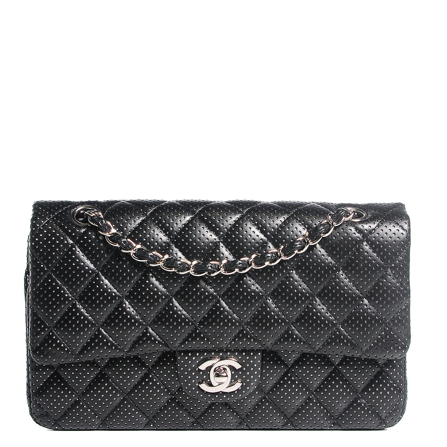 Lambskin Perforated Medium Double Flap Black