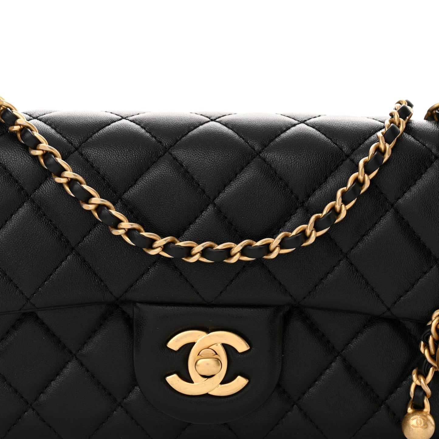 Lambskin Quilted Mini Rectangular Pearl Crush Flap Black