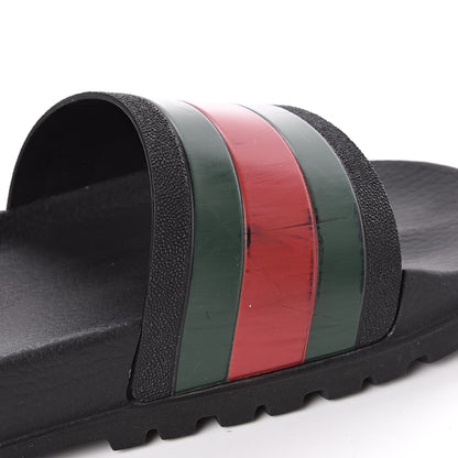 Gucci Rubber Web Mens Lug Sole Slide Sandals 9 Black Green Red 9 of 10