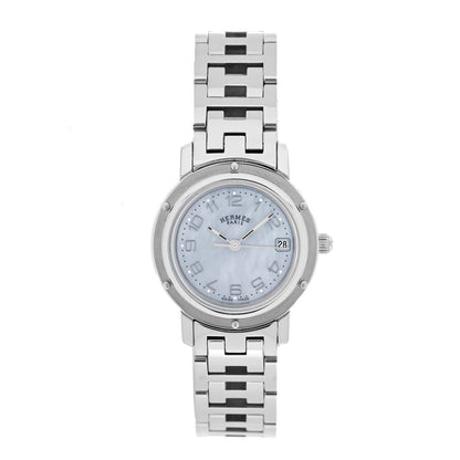 Hermes Stainless Steel Blue Mother of Pearl 24mm Clipper Quartz Watch 1 of 5