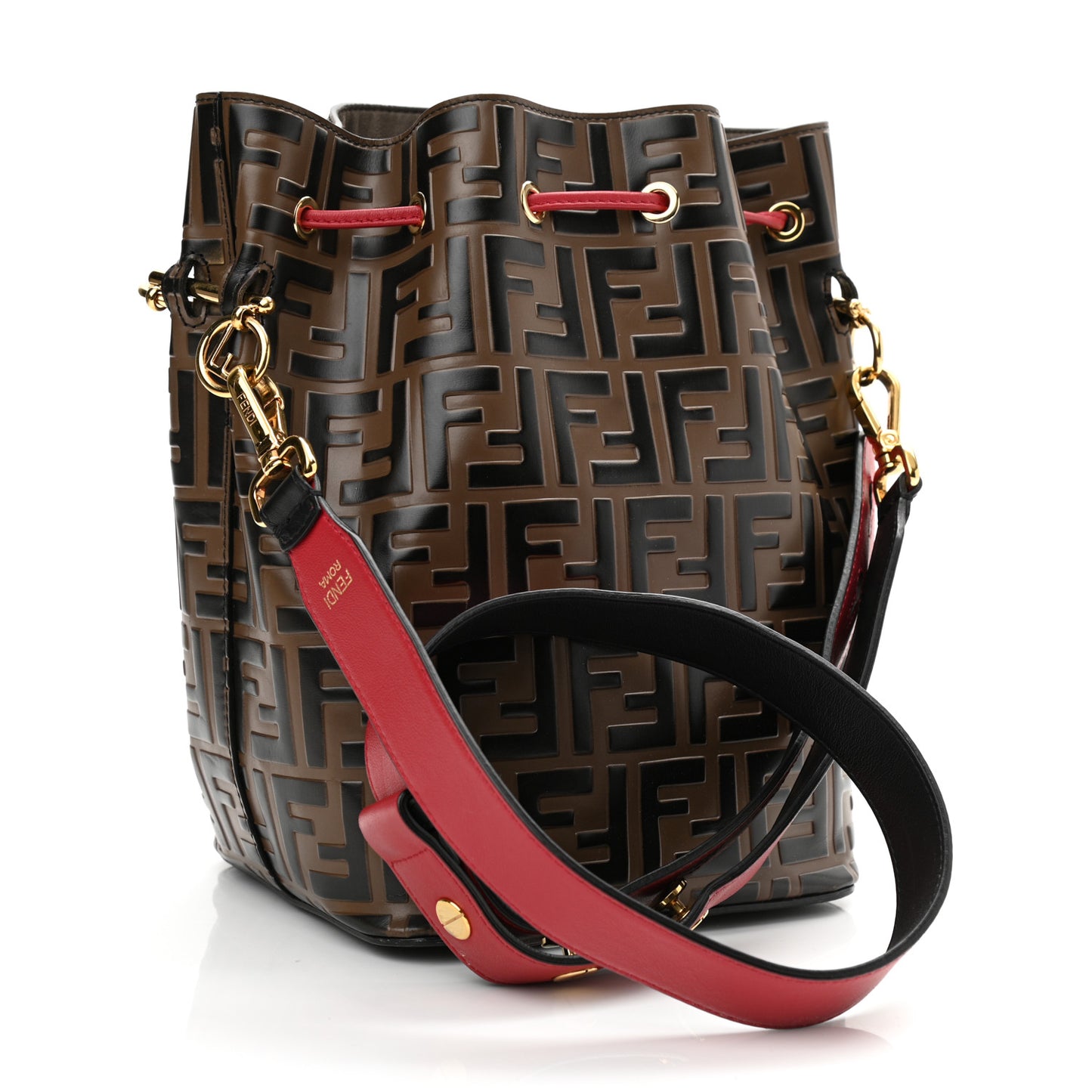 Vitello Grace F is Fendi Bi-Color FF 1974 Embossed Grande Mon Tresor Bucket Bag Maya Black Fragola