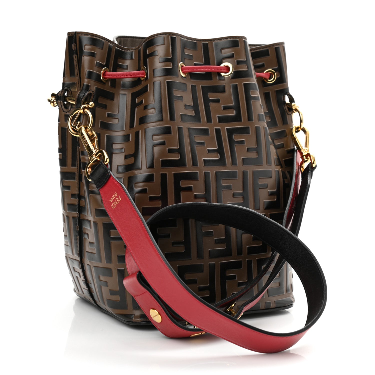 Fendi Vitello Grace F is Fendi Bi-Color FF 1974 Embossed Grande Mon Tresor Bucket Bag Maya Black Fragola 3 of 13