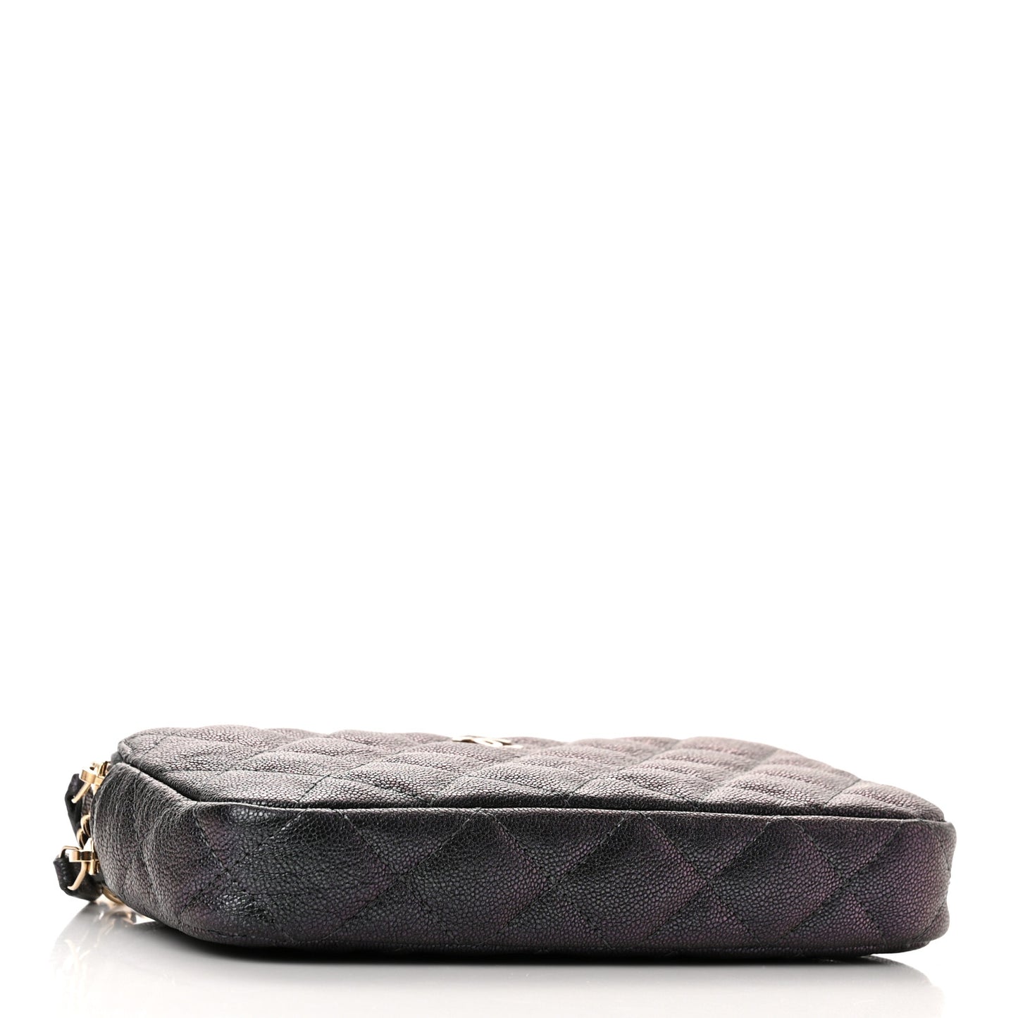 Iridescent Caviar Quilted Small Clutch With Chain Black
