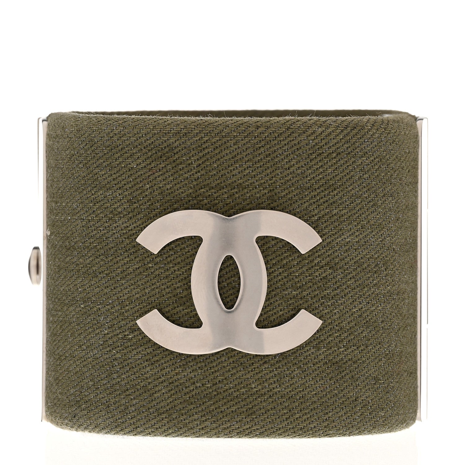 Chanel Fabric Enamel Pearl CC Cuff Khaki 3 of 5