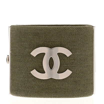 Chanel Fabric Enamel Pearl CC Cuff Khaki 3 of 5