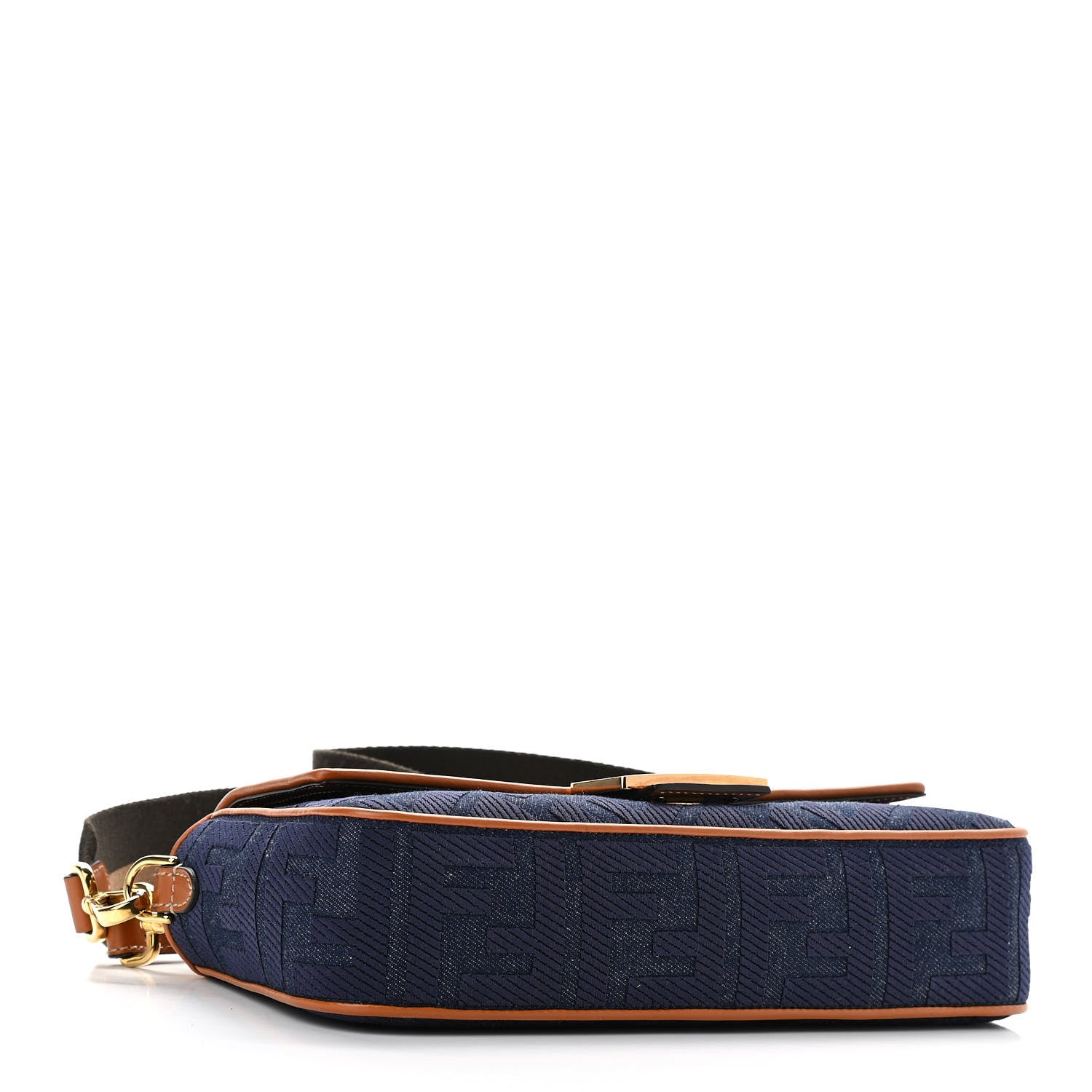 Fendi Denim Vitello King FF Embroidered Baguette Blue Cuoio 4 of 9