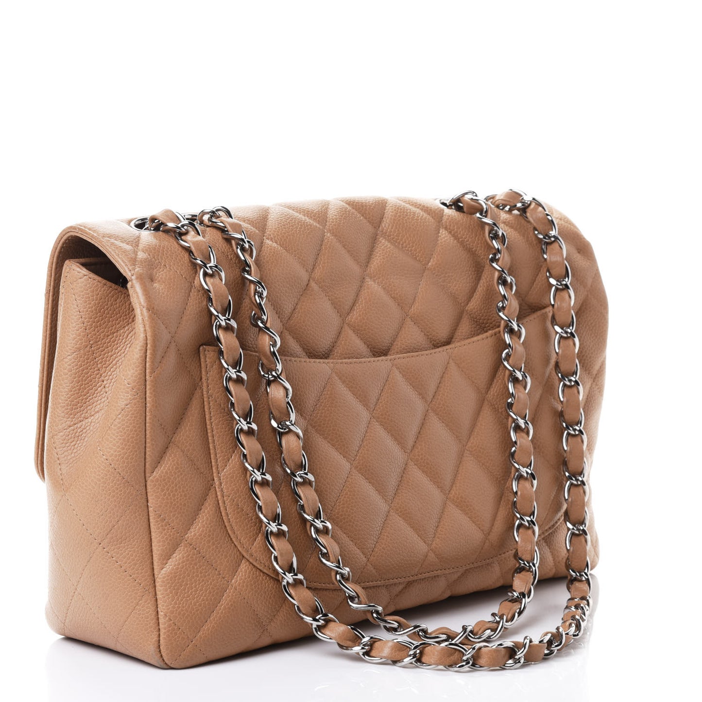 Caviar Quilted Jumbo Single Flap Beige