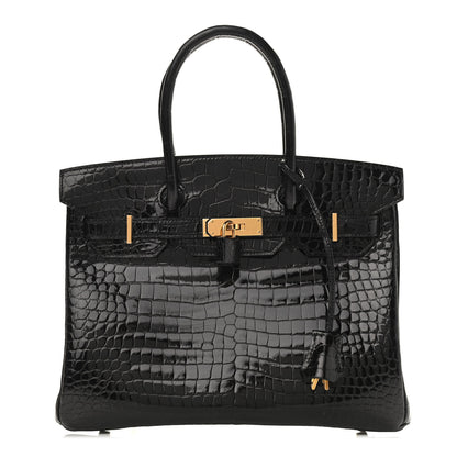 Hermes Shiny Porosus Crocodile Birkin 30 Black 1 of 8