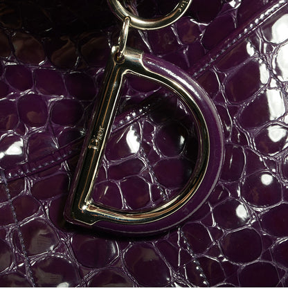 Christian Dior Patent Crocodile Embossed 61 Tote Purple 7 of 9
