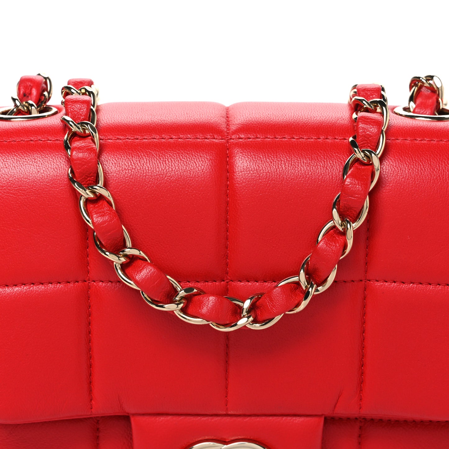 Lambskin Resin Crystal Square Quilted Monacoco Mini Flap Red