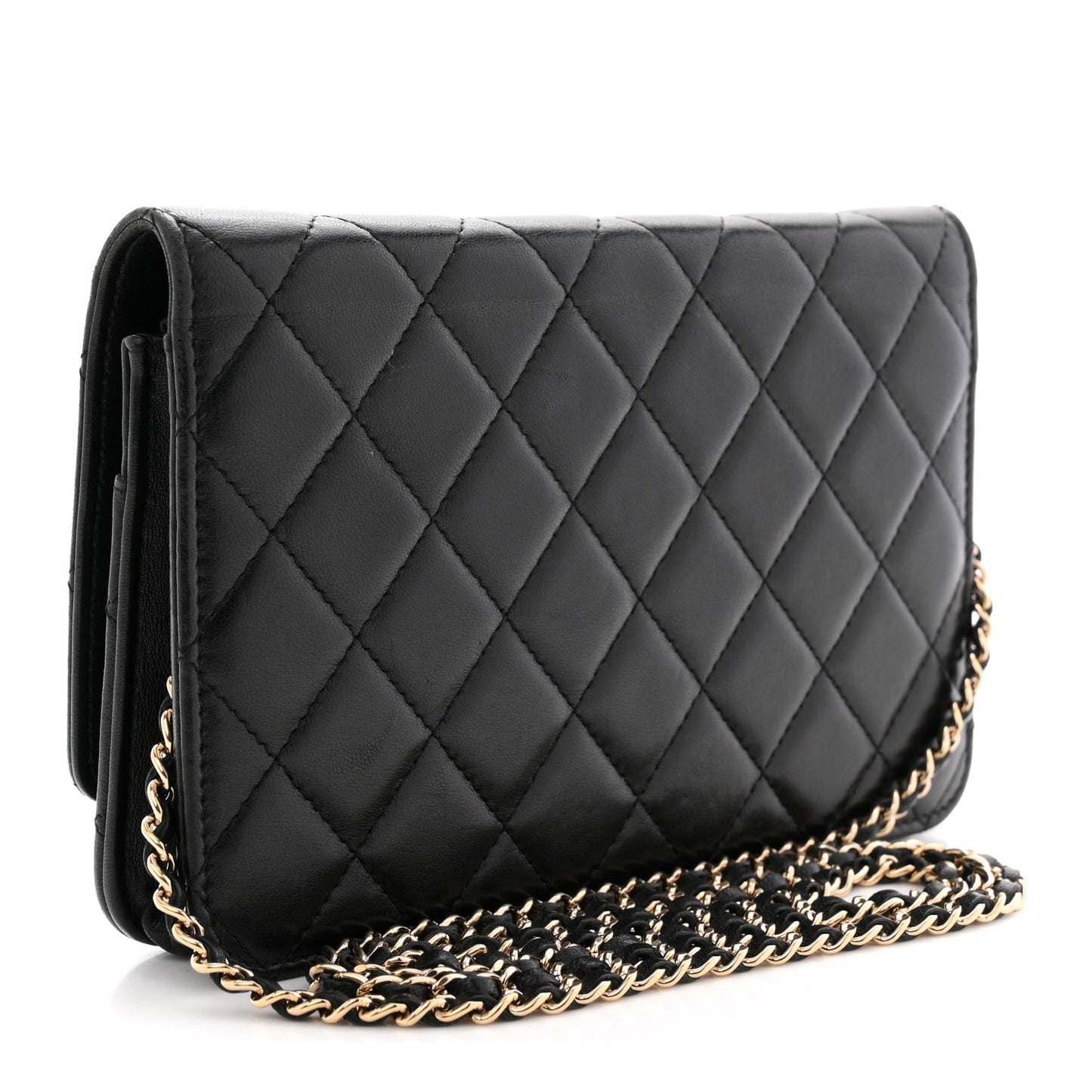 Lambskin Quilted Golden Class Wallet on Chain WOC Black Black