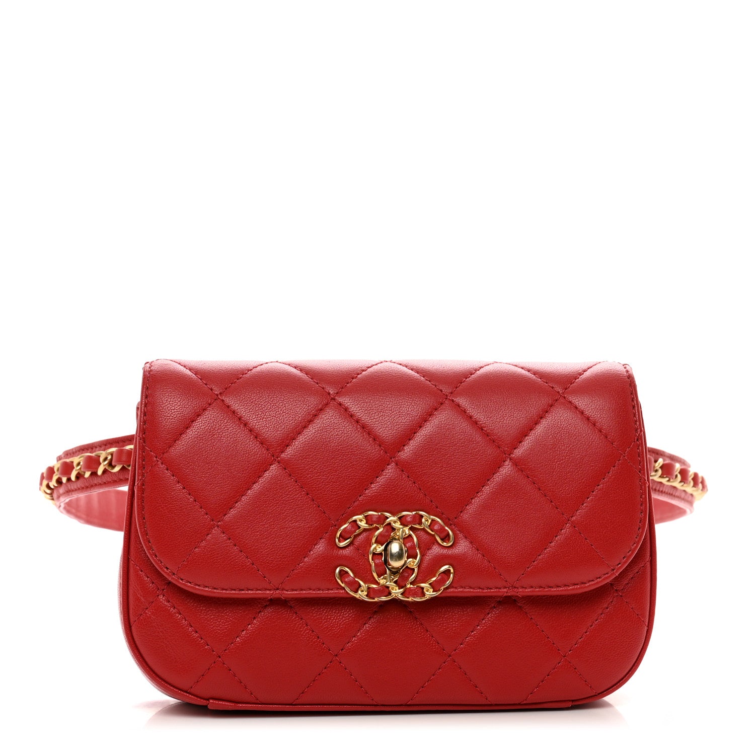 Chanel Lambskin Quilted Chain Infinity Waist Belt Bag Red 1 of 12