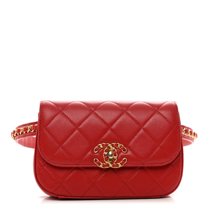 Chanel Lambskin Quilted Chain Infinity Waist Belt Bag Red 1 of 12