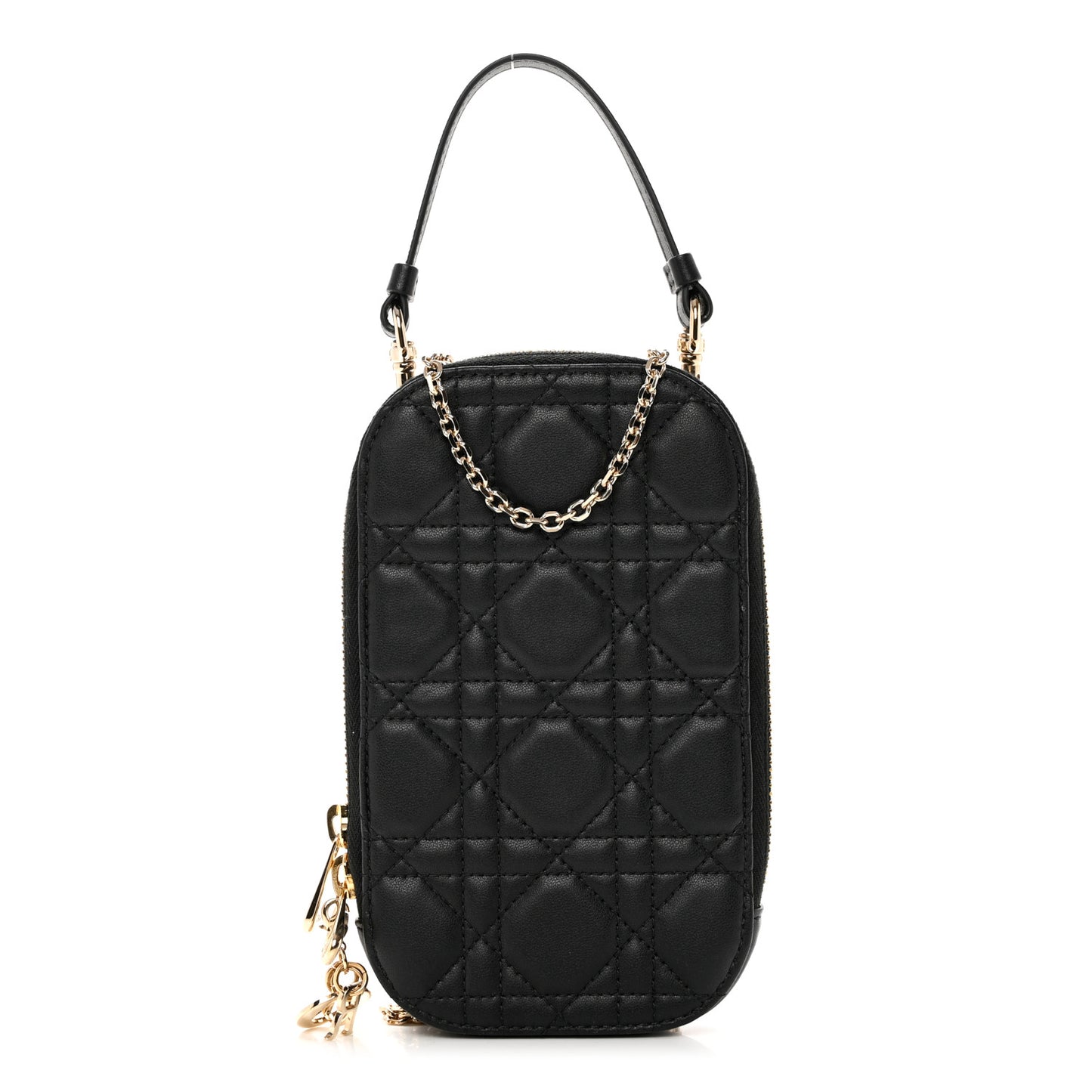 Lambskin Cannage Lady Dior Phone Holder Black