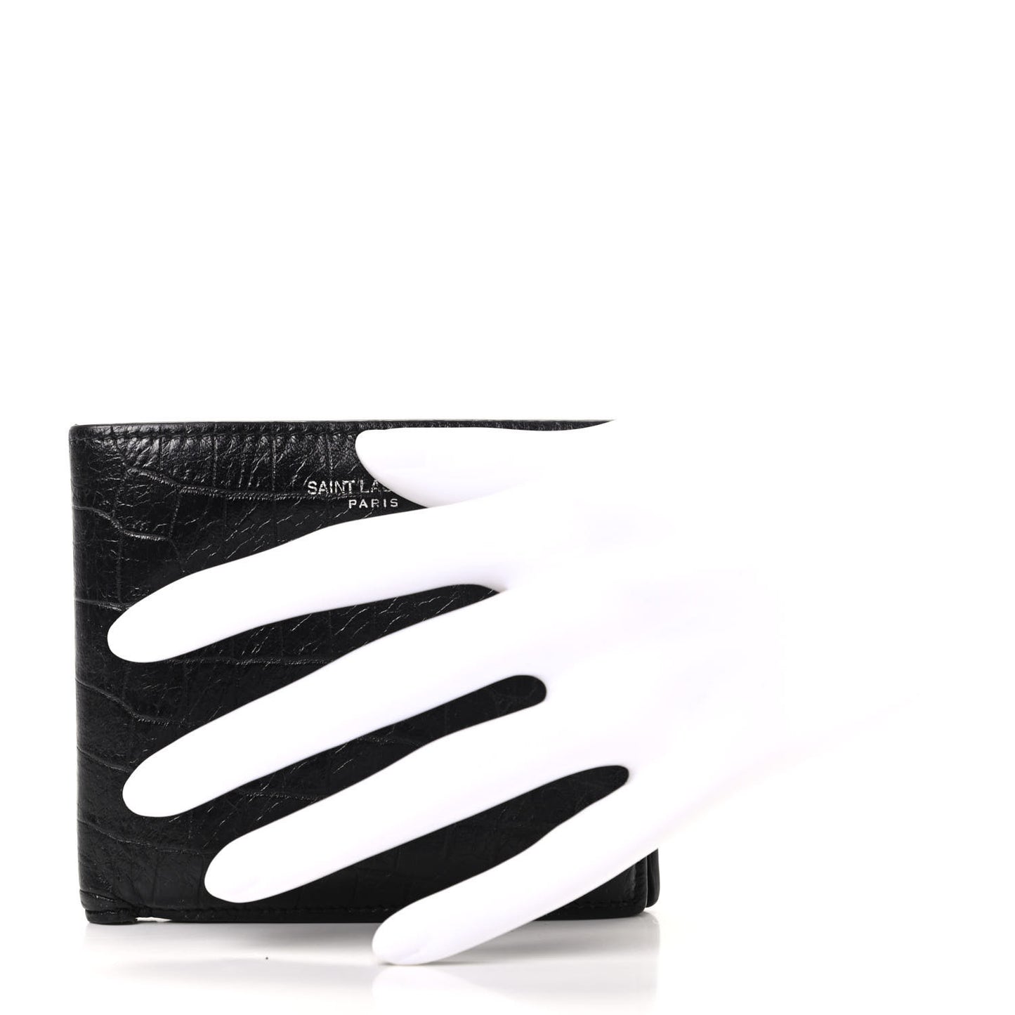 Calfskin Crocodile Embossed Bifold Wallet Black