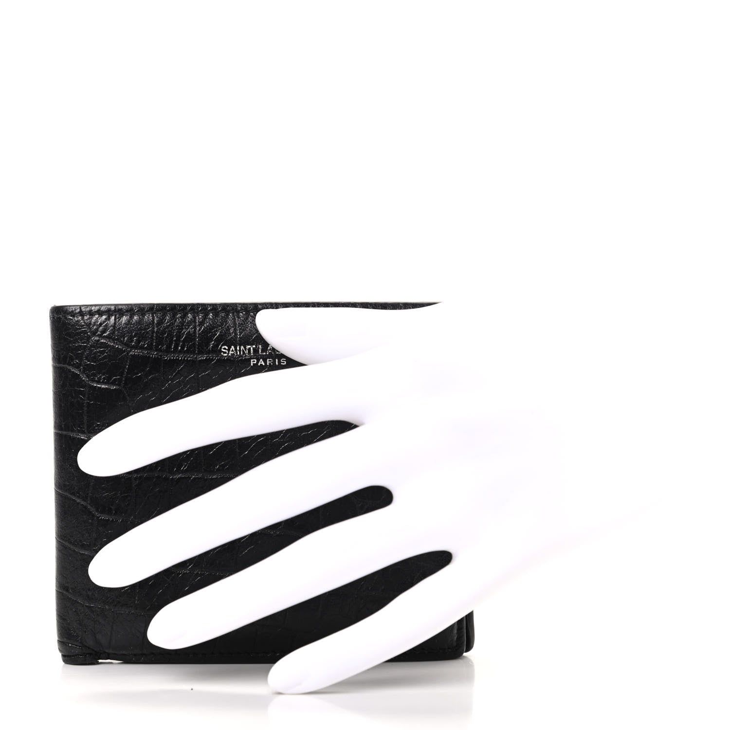 Saint Laurent Calfskin Crocodile Embossed Bifold Wallet Black 2 of 6