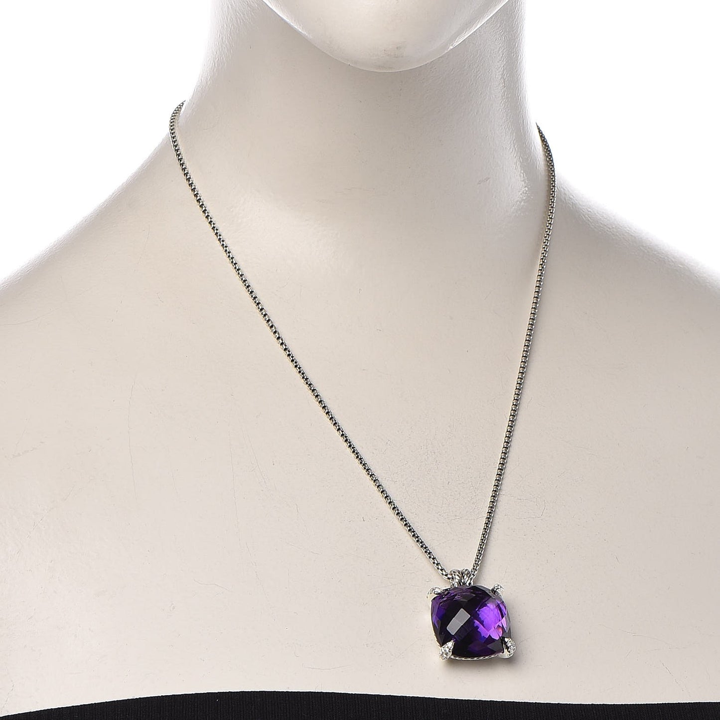 Sterling Silver Diamond Amethyst 20mm Chatelaine Pendant Necklace