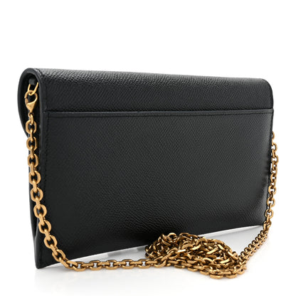 Christian Dior Grained Calfskin Saddle Chain Wallet Pouch Black 4 of 13