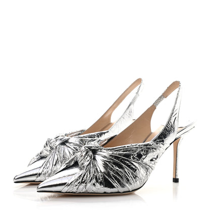 Jimmy Choo Metallic Foil Calfskin Annabell 85 Slingback Pumps 37 Silver 3 of 8