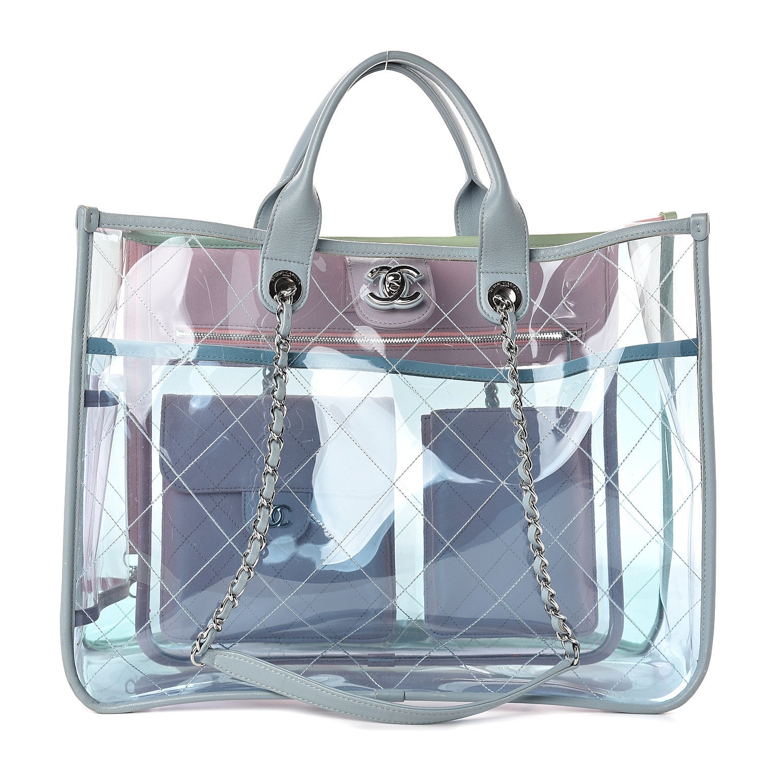 Chanel Lambskin PVC Quilted Medium Coco Splash Shopping Bag Blue Green Pink 1 of 9