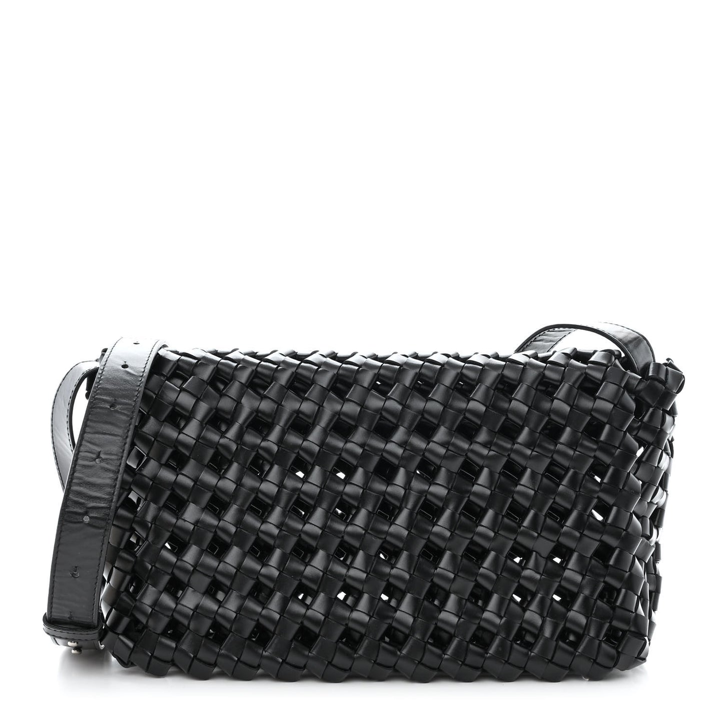 Nappa Intrecciato Crochet The Window Crossbody Bag Black