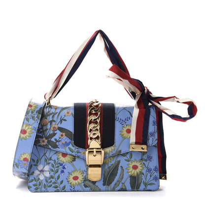 Gucci Shangai Calfskin Web New Flora Small Sylvie Shoulder Bag Azure 1 of 10