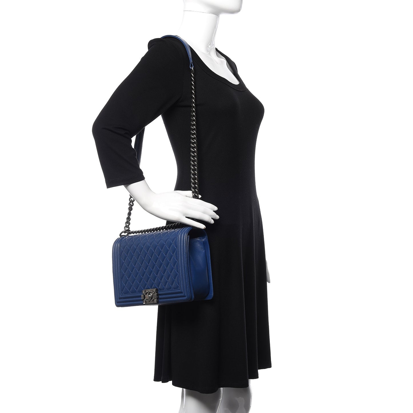 Lambskin Quilted New Medium Boy Flap Dark Navy Blue