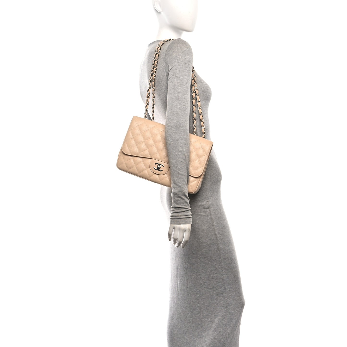 Caviar Quilted Jumbo Single Flap Beige Clair