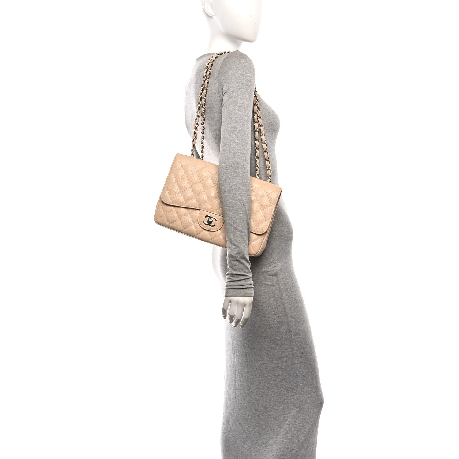 Chanel Caviar Quilted Jumbo Single Flap Beige Clair 2 of 10
