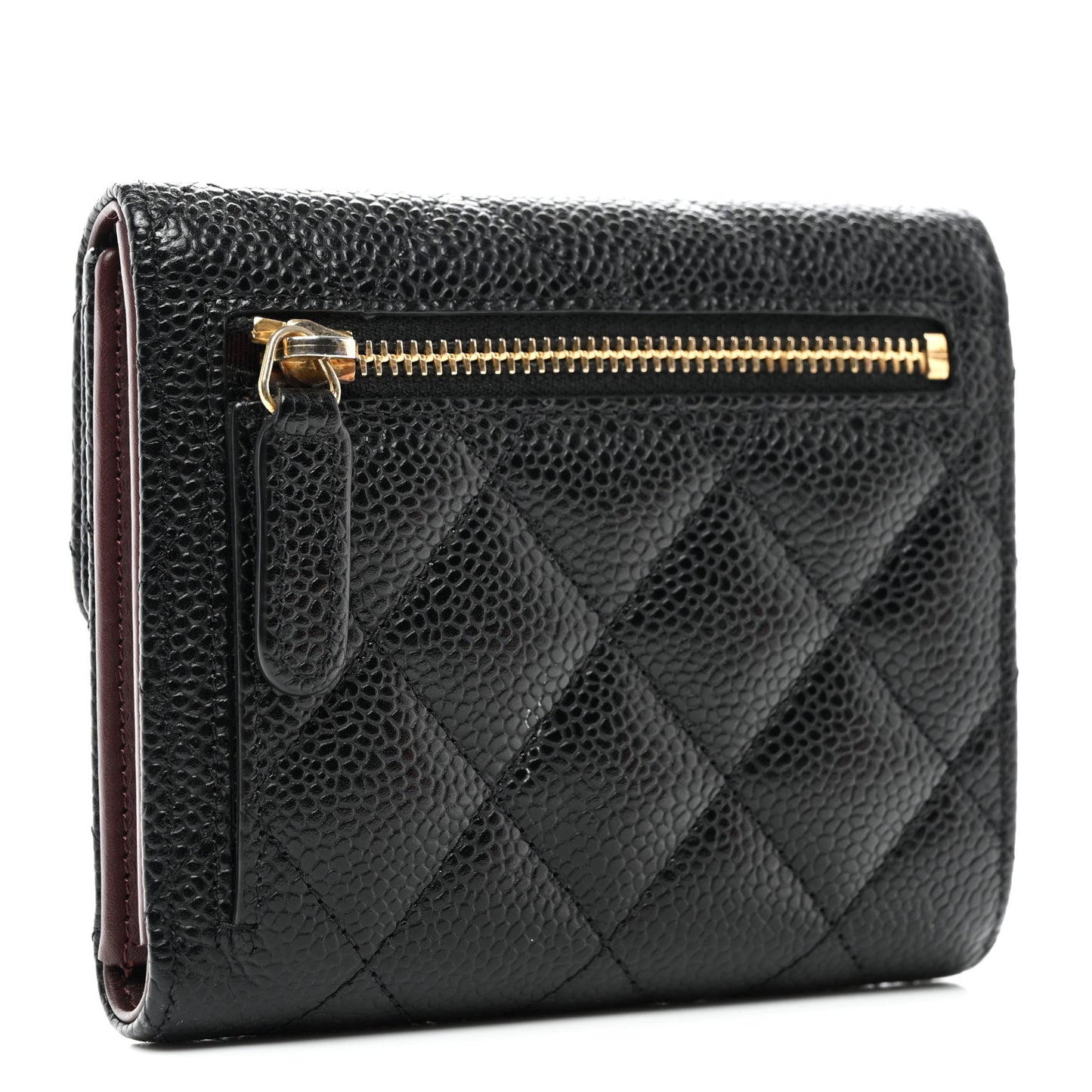 Caviar Quilted Compact Flap Wallet Black