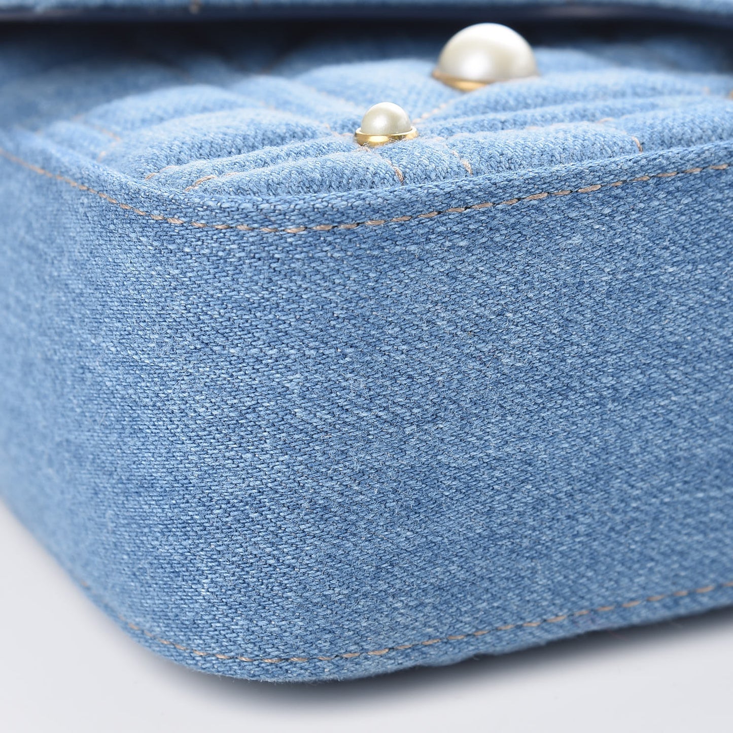 Denim Matelasse Pearl Studded Mini GG Marmont Shoulder Bag Blue