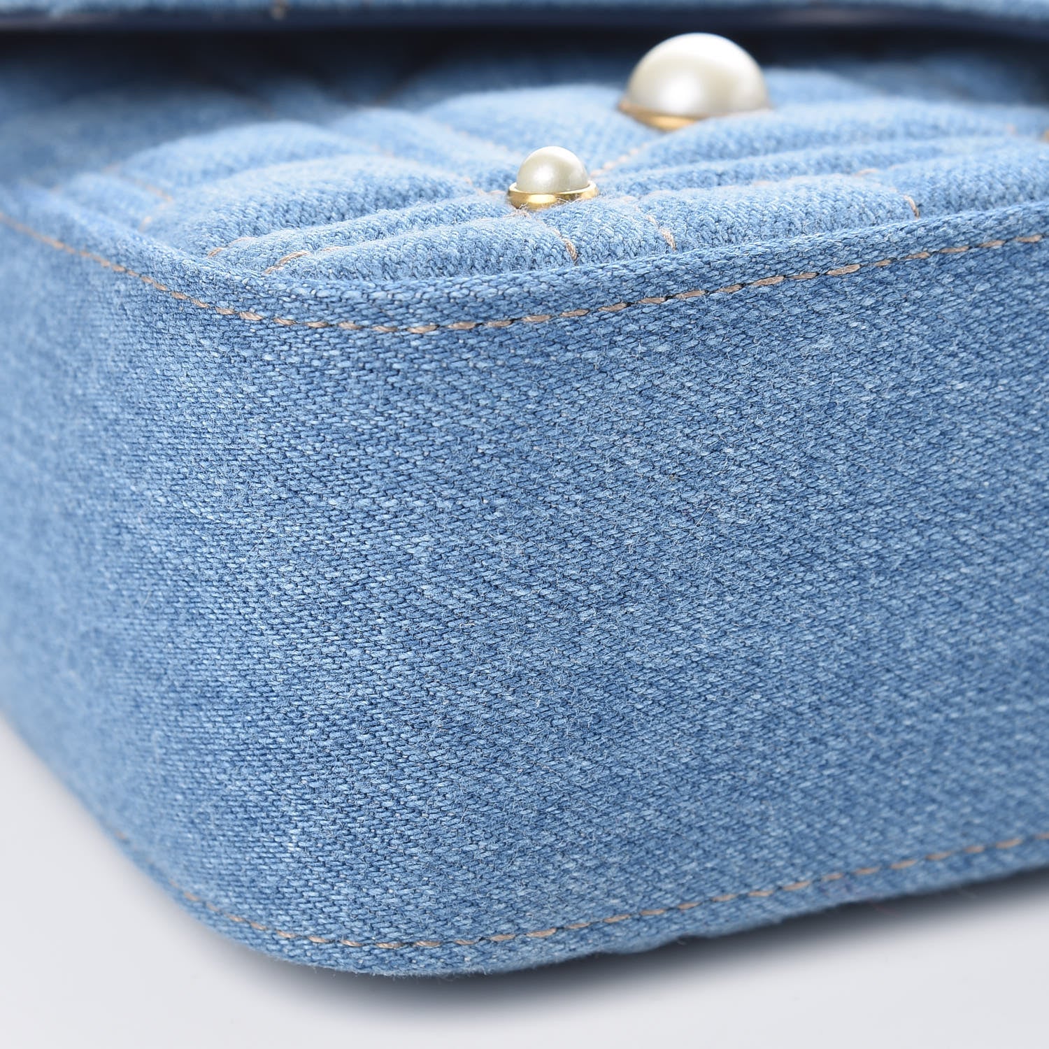 Gucci Denim Matelasse Pearl Studded Mini GG Marmont Shoulder Bag Blue 8 of 9