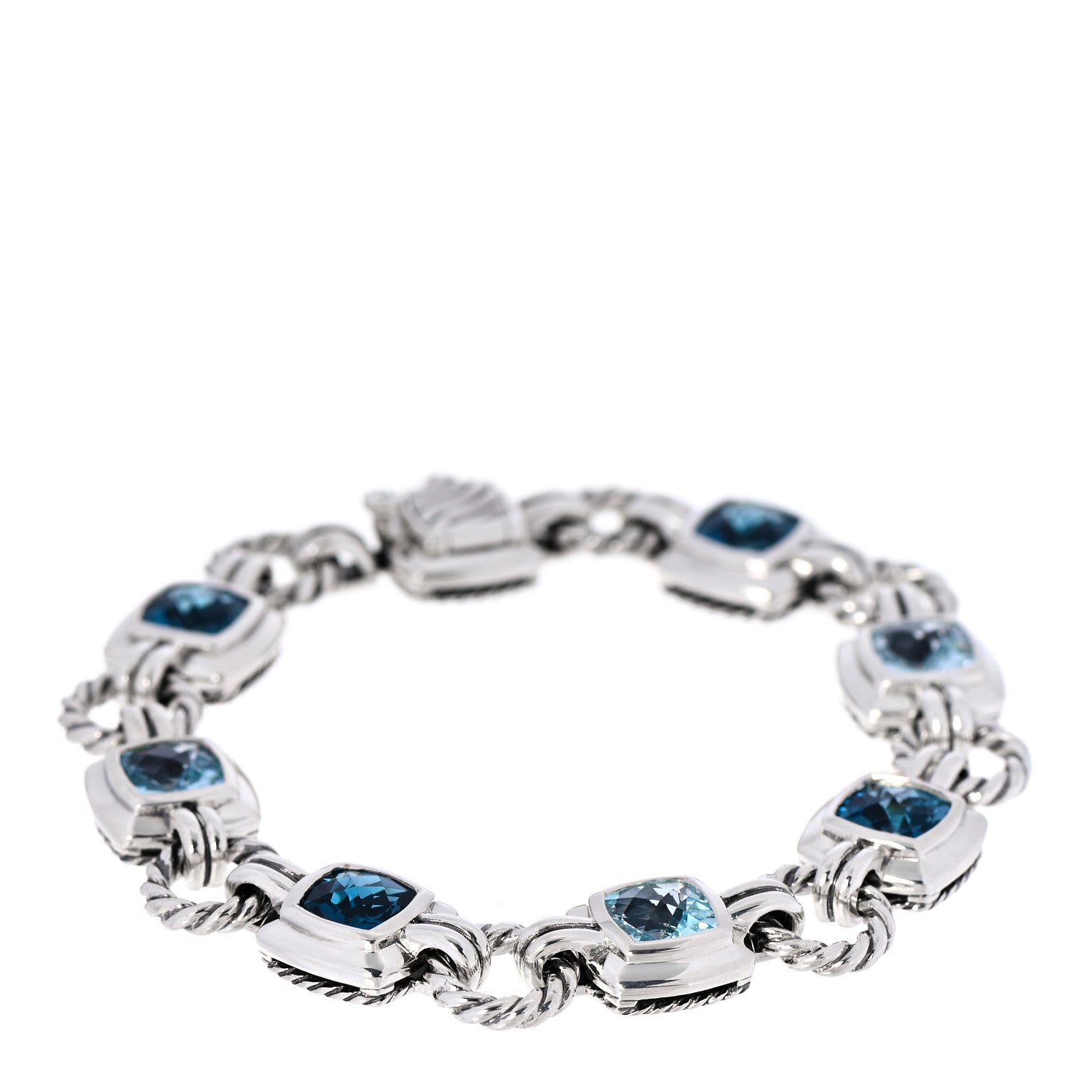 David Yurman Sterling Silver Blue Topaz 7mm Renaissance Linked Bracelet 1 of 5