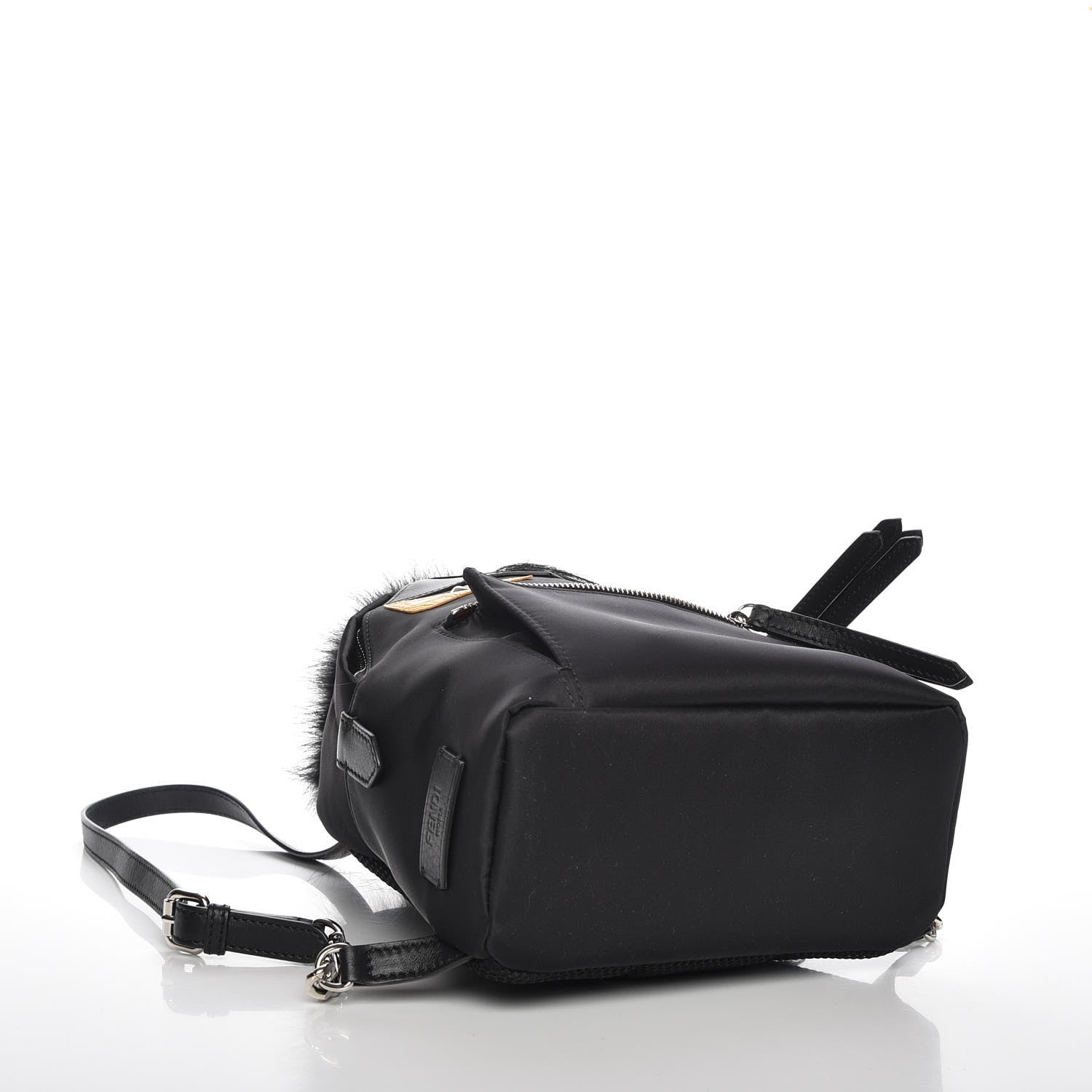 Fendi Nylon Vitello Dolce Goat Fox Fur Crocodile Monster Eyes Mini Backpack Black Sunflower 4 of 7