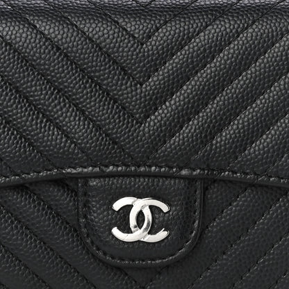 Chanel Caviar Chevron Quilted Compact Flap Wallet Black 9 of 12